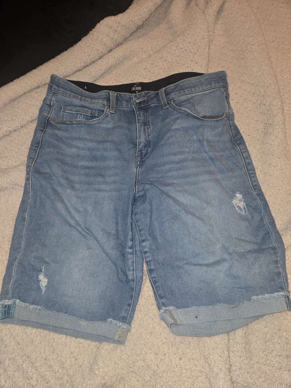 LuLaRoe Light Blue Distressed Denim Bermudas
